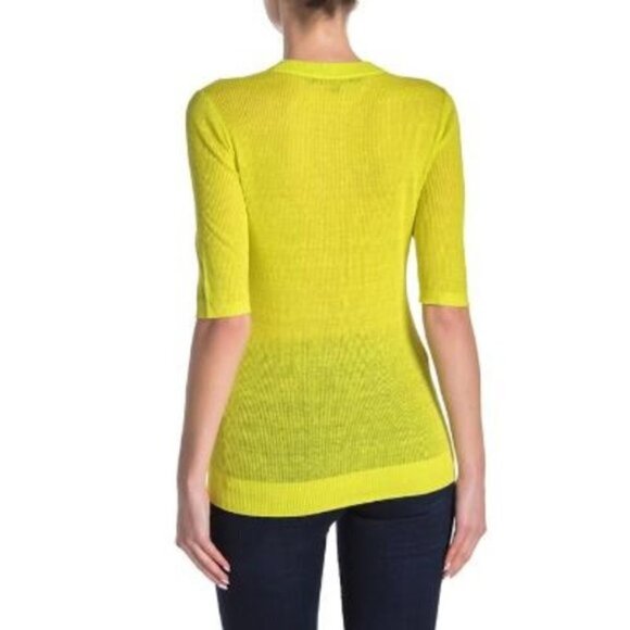Veronica Beard Womens Chartreuse Crew Elbow Sleeve Linen Blend Sweater Sz S New - Picture 3 of 9